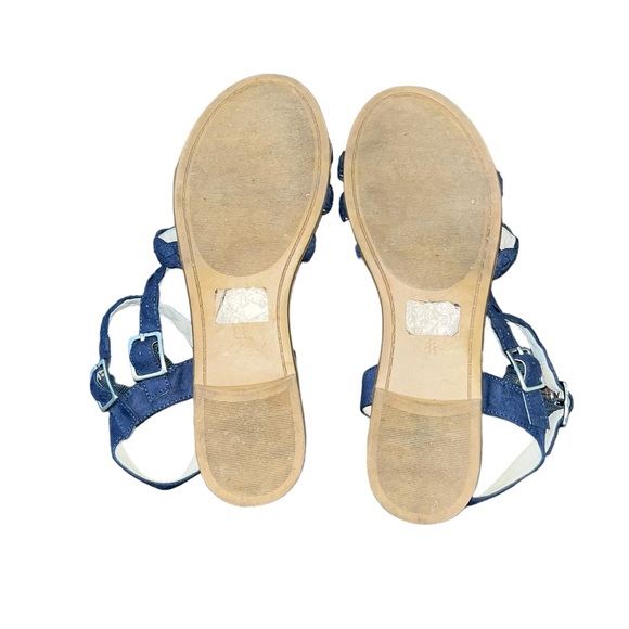 Coach and Four Blue Suede Sandals Sz 8.5 Braided Straps Buckle Block Heel - Picture 4 of 4